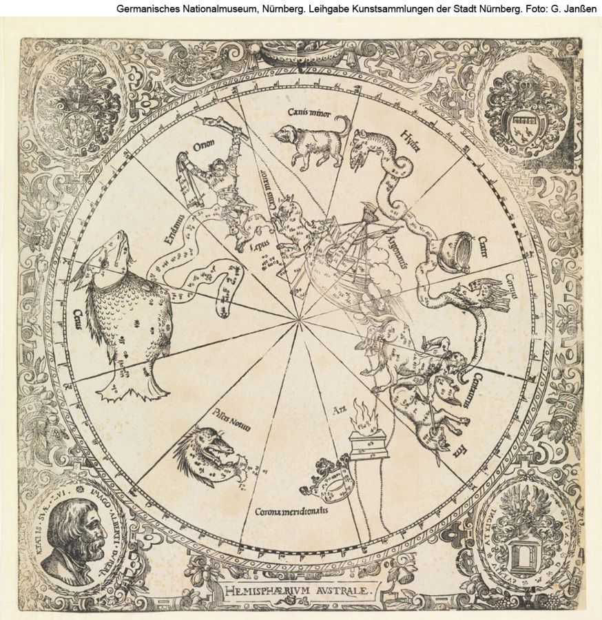 Die Zeichnug von Albrecht Dürer der Sternbilder des südlichen Sternenhimmels